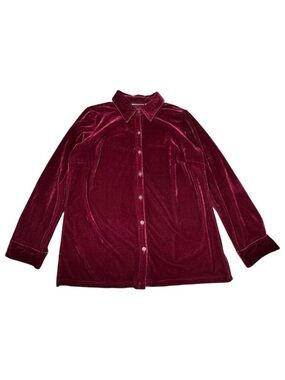 Croft Barrow Burgundy Velvet Blouse Sz L Relaxed Long Sleeve Boho Whimsigoth